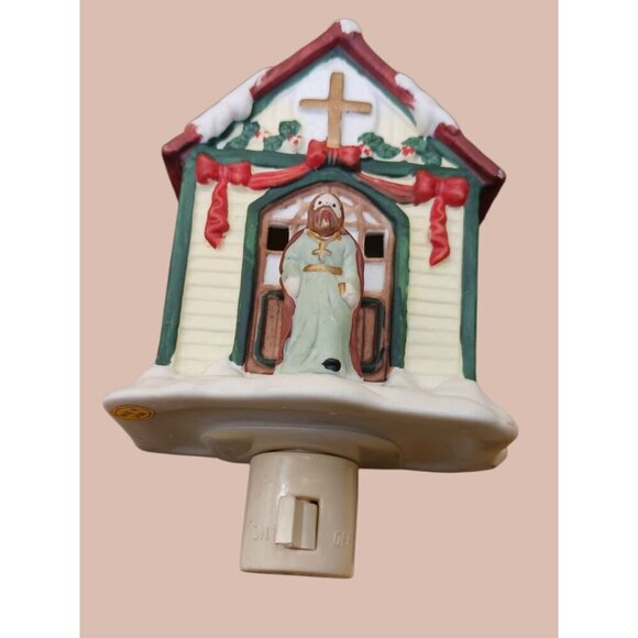 Ceramic Christmas Chapel Night Light With Plug-In Feature - Picture 5 of 6